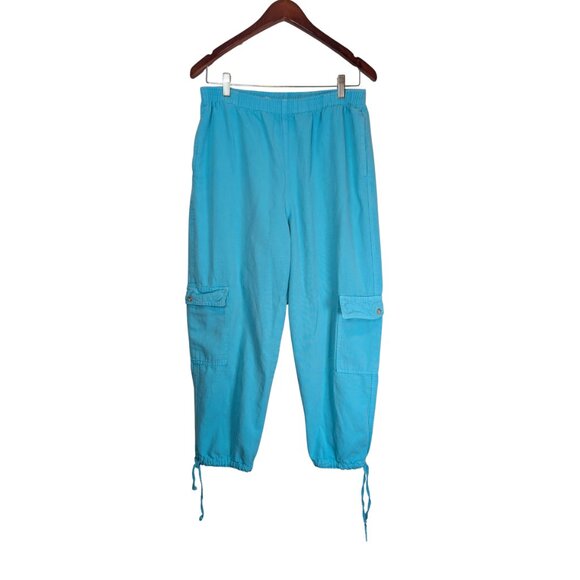 Sea Breeze Womens Cargo Joggers Small Drawstring Pants Aqua USA made - Picture 3 of 9